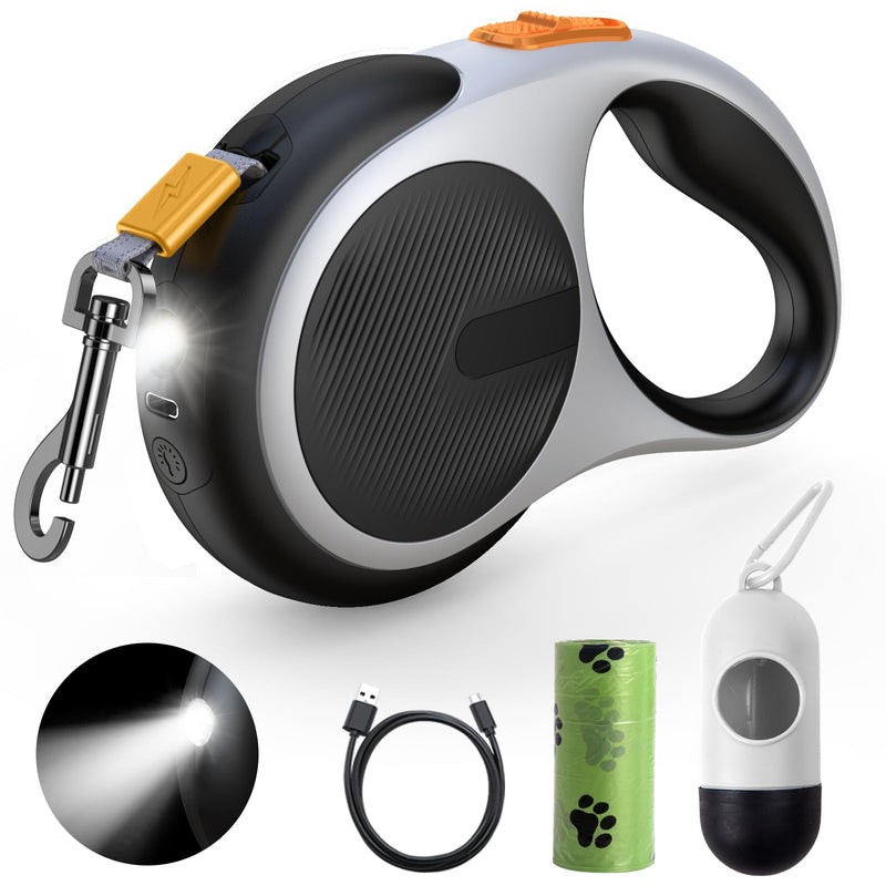 Retractable Dog Leash with LED Flashlight, Douexio Upgrade 3 in 1 Dog Leash Retractable for Small Medium Dogs Up to 66 lbs, Anti-Slip Handle (Black-White) Black-White - PawsPlanet Australia