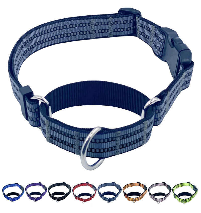 Martingale Dog Collars with Quick Release Buckle, Heavy Duty Nylon Reflective Dog Collar, NO Pull Walking Training Collar for Large, Medium, Small Dogs (Gray, Medium) Gray - PawsPlanet Australia