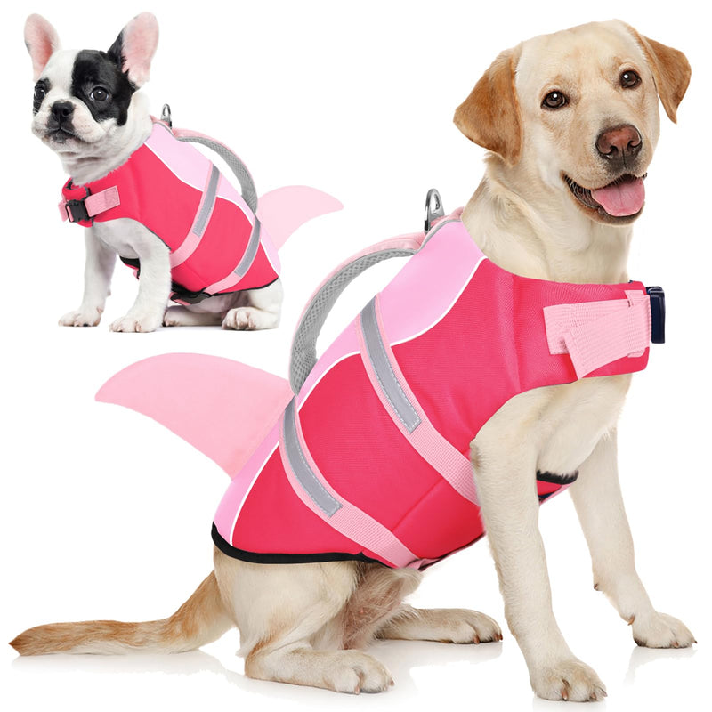 AOFITEE Dog Life Jacket, Dog Life Vest for Swimming, Shark Dog Life Vest with Rescue Handle and Reflective Stripe, Ripstop Dog Lifesaver Float Coat, Dog Swimming Vest for Small Medium Large Dogs Pink - PawsPlanet Australia