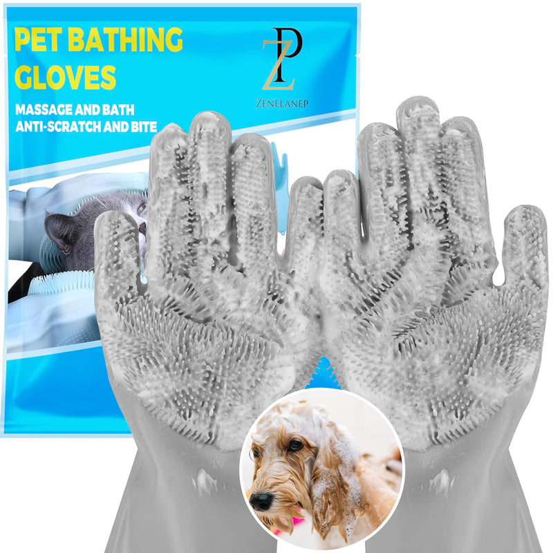 Pet Grooming Gloves - High-Density Silicone Gloves with Enhanced Five Finger Design for Massaging and Bathing Dogs and Cats (Grey) Gray - PawsPlanet Australia