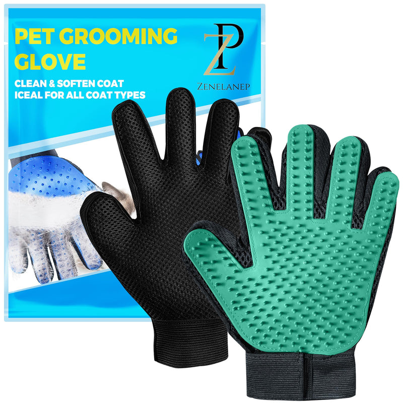 Upgrade Pet Grooming Gloves, Grooming Gloves for Dogs, Cats, Rabbits & Horses with Long and Short Hair, Efficient Pets Hair Remover Mittens - 1 Pair (Green) Green - PawsPlanet Australia