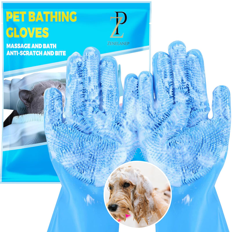 Pet Grooming Gloves, Dog Washing Gloves with High-Density Teeth, Silicone Dog Bathing Gloves with Enhanced Five Finger Design, Bathing and Massaging for Dogs and Cats (Blue) Blue - PawsPlanet Australia