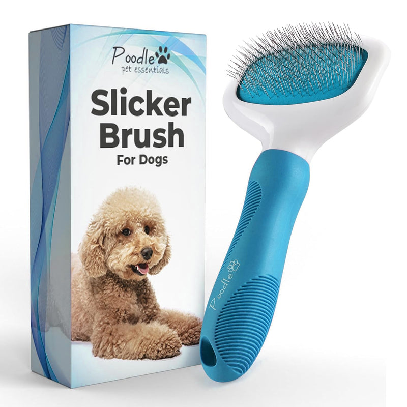 Poodle Pet Slicker Brush - For Dogs, Cats, and Rabbits - Removes Matted Fur, Knots, and Loose Hair - Suitable for Grooming Doodles and Goldendoodles with Short or Long Hair Blue - PawsPlanet Australia