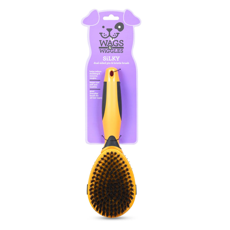 Wags & Wiggles Double Sided Dog Brush - Efficient Pet Grooming for Long or Short Haired Dogs & Cats, Shedding Brush, Detangling Pin & Bristle Dog Hair Remover Bristle and Pin Brush One Size
