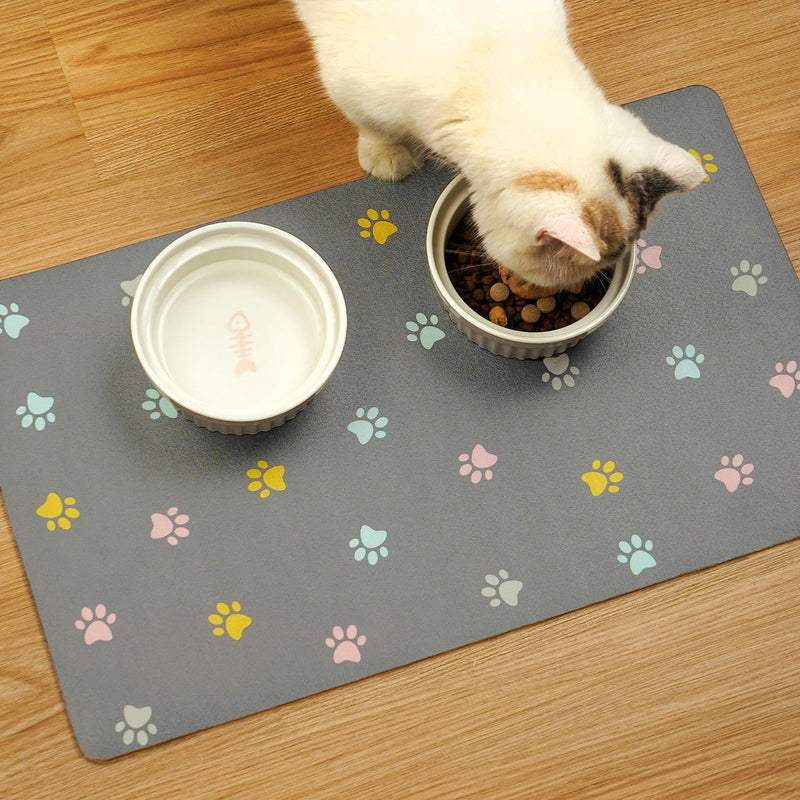 Dog Feeding Mat for Food Quick Absorbent No Stains Quick Dry Mat for Cat Bowl - Paw Light Gray 12x19 Inches - PawsPlanet Australia