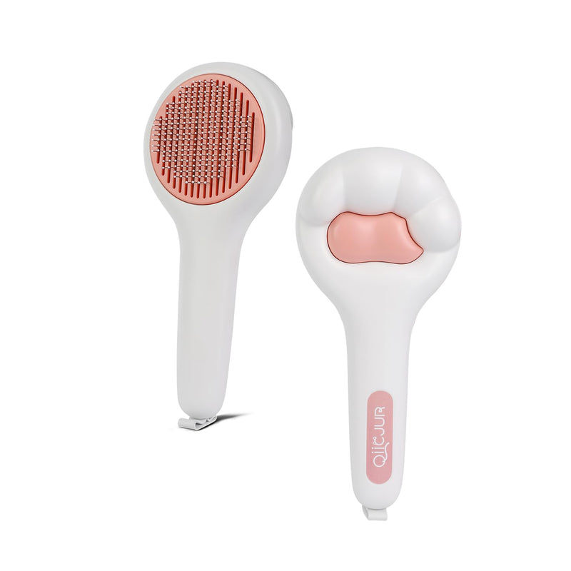 Cat Brush for Long or Short Haired Cats and Dogs, Self Cleaning Pet Hair Brush, Removes Loose Fur, Tangles, Mats, Dander, Dirt, Provides Relaxing Massage, Pink White - PawsPlanet Australia