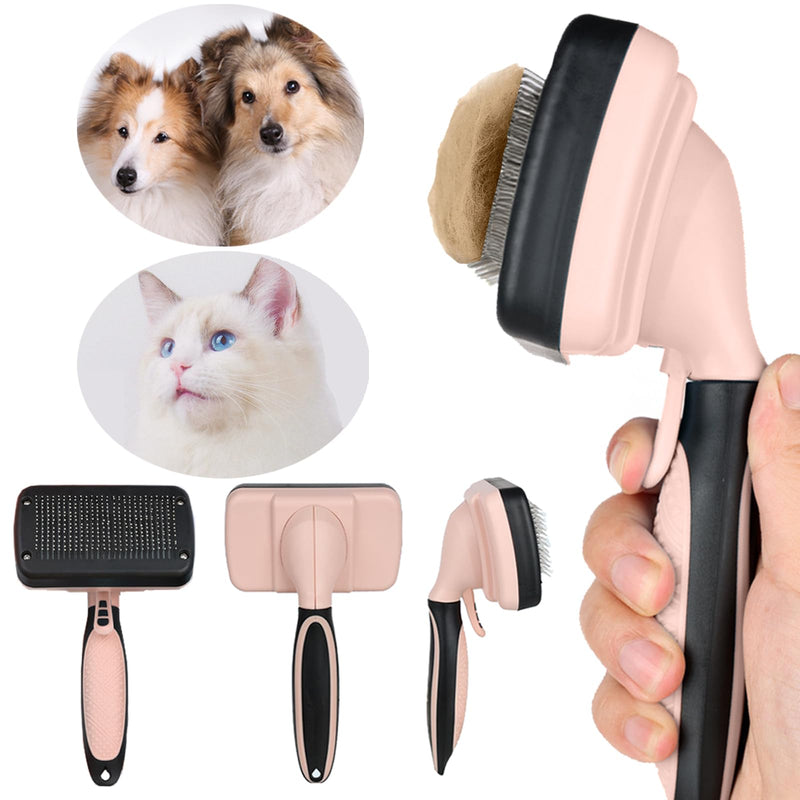 Skin-Friendly Grooming and Deshedding Brush for Dogs, Cats, and Puppies - Self-Cleaning, Easy to Use (Pink) Pink - PawsPlanet Australia