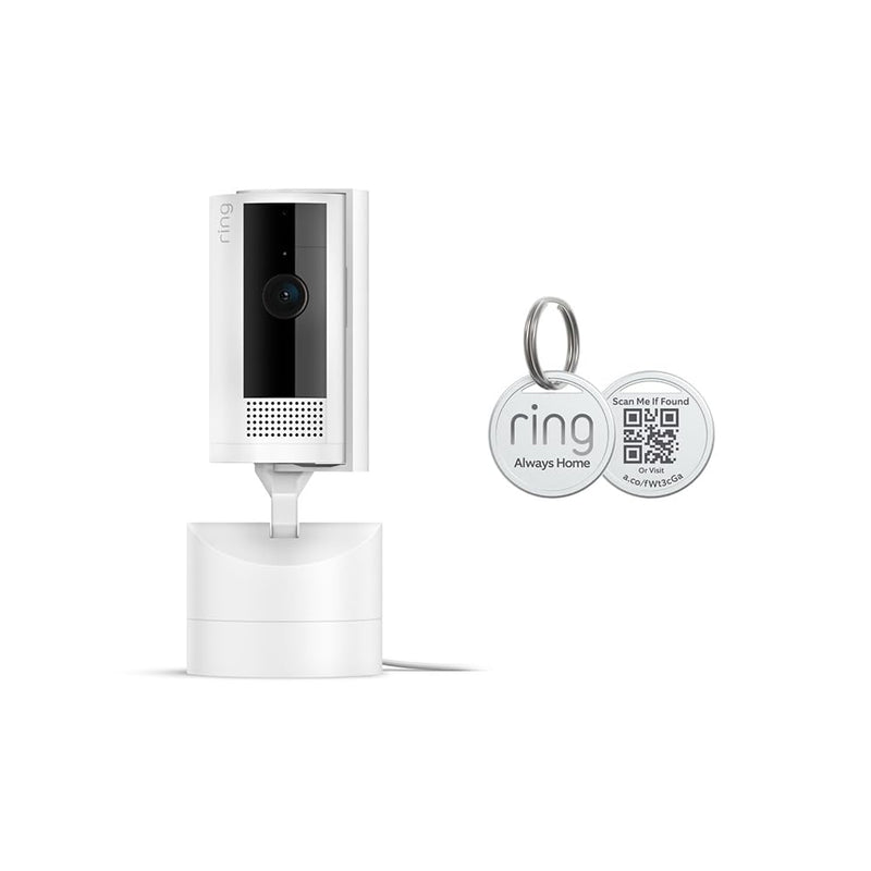 Ring Pan-Tilt Indoor Cam, White with Ring Pet Tag - PawsPlanet Australia