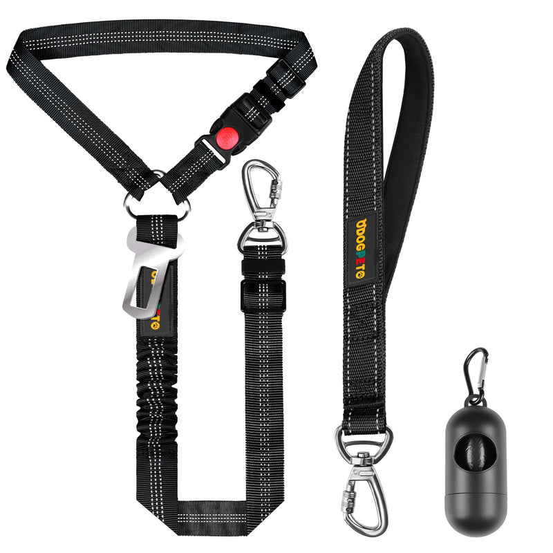 Dog Harness Seat Belt for Car, Dog Car Leash with Car Headrest & Buckle, Reflective Dog Car Harness, Pet 12 Inch Car Harness for Dogs with Padded Handle & Locking Carabiner Clip, Black - PawsPlanet Australia