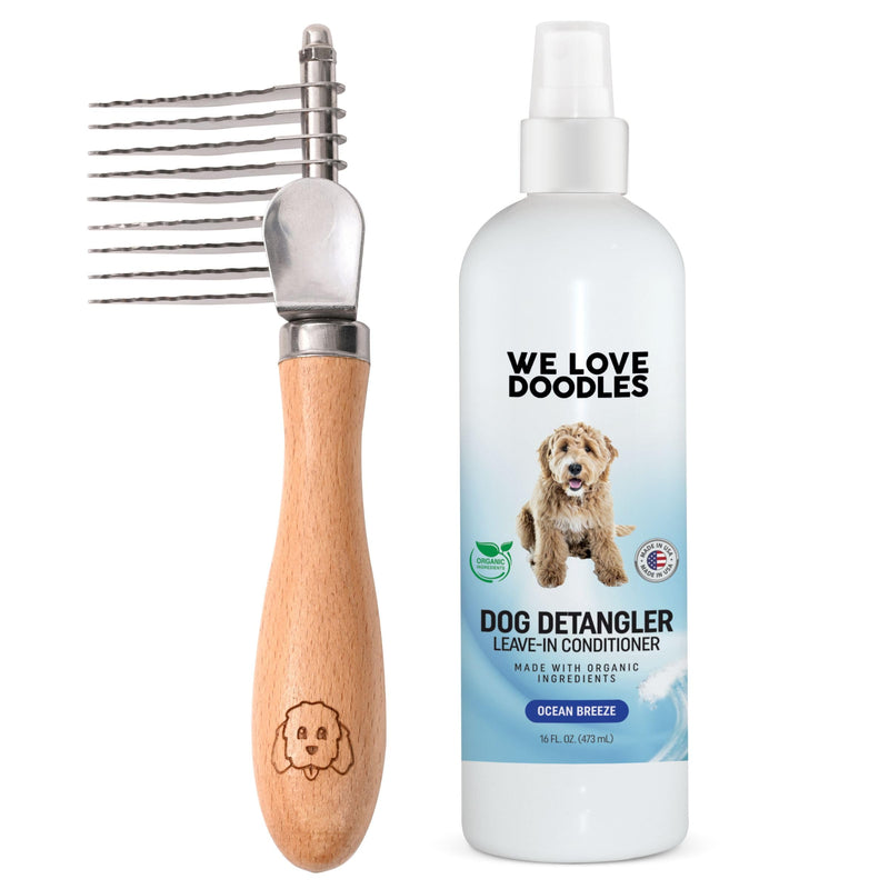 We Love Doodles Dog Dematting Brush & Rake, Dog Detangler Spray (Ocean Breeze) for Dogs, Bundle - Stainless Steel Blades - Made in the USA - PawsPlanet Australia
