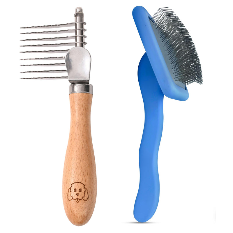 We Love Doodles Dematting & Curved Grooming Brush Bundle - Detangler and Soft Pin Comb Tool for Dogs - PawsPlanet Australia