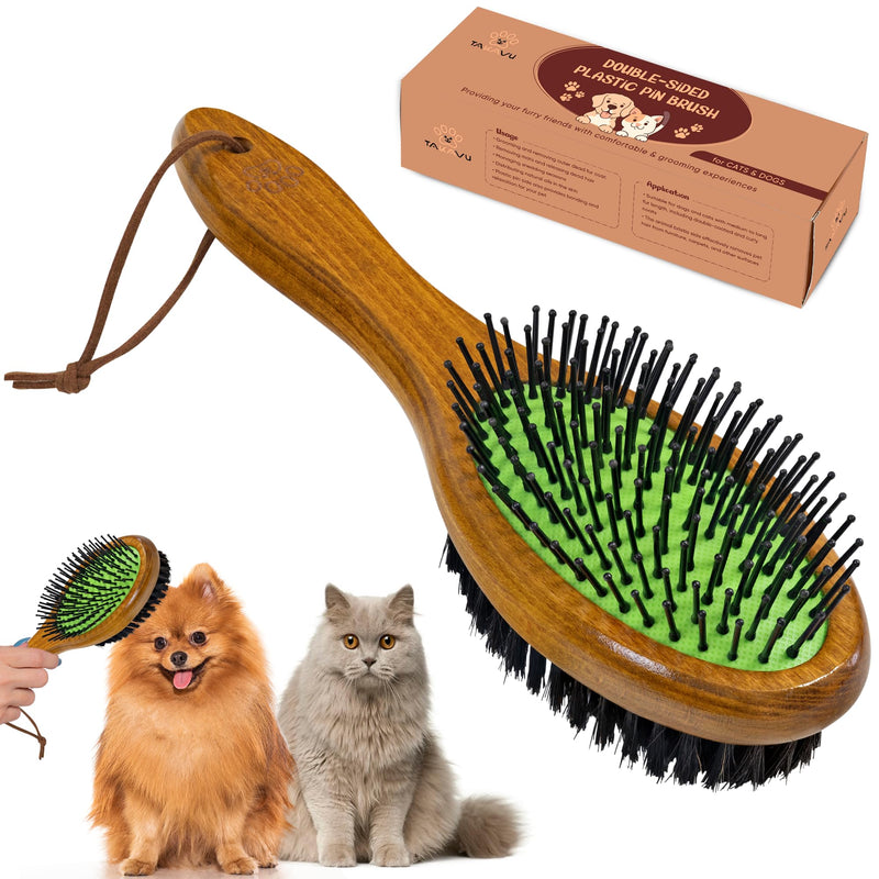 TAKAVU Dog Cat Detangling Brush, Two-Sided Pin & Boar Bristle Grooming Brush for Removing Loose Hair Dirt and Promoting Healthy Coat, De-shedding Pet Supplies Comb, Detangler Brush for Dogs, Cats Black Boar Bristle & Pin Brush - PawsPlanet Australia