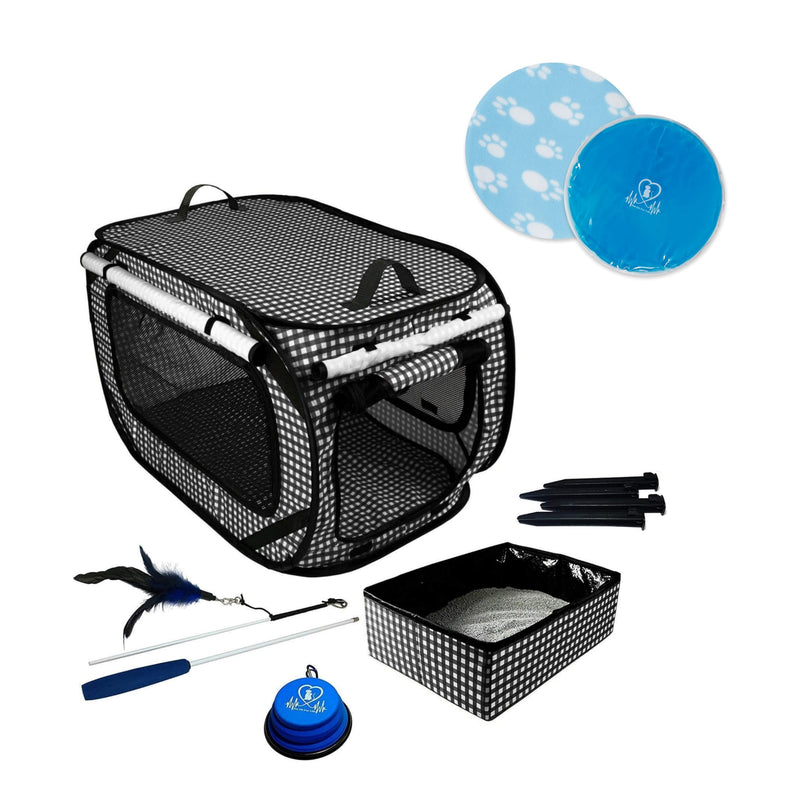 Pet Fit For Life Large Condo (Black) and Heating/Cooling Pad Bundle with Wand and Bowl - PawsPlanet Australia