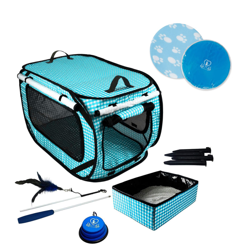 Pet Fit For Life Large Condo (Teal) and Heating/Cooling Pad Bundle with Wand and Bowl - PawsPlanet Australia