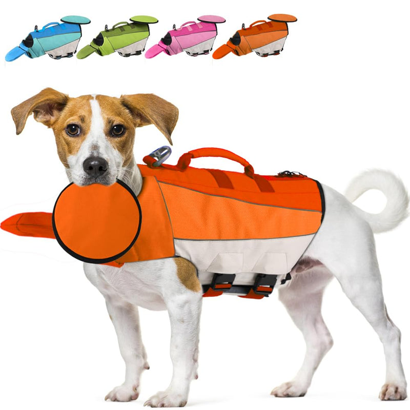 EMUST Dog Swimming Vest, Dog Life Jackets, Ripstop Dog Lifesaver with Rescue Handle, Adjustable Dog Flotation Vest for French Bulldog, Dachshund, Corgi, Orange, M Medium - PawsPlanet Australia