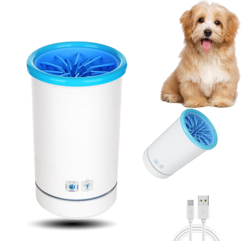 Automatic Dog Cleaner, Soft Electric Washer USB Rechargeable Portable Cleaner Cup, Dog Foot Cleaning Machine for Small to Medium Dogs Cats (White Blue) M White Blue - PawsPlanet Australia