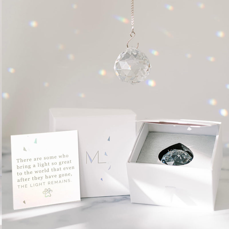 Pet Memorial Gift - Unique Sympathy Gift for Loss of Dog & Cat, Modern Bereavement Gift for Daily Remembrance, Pet Loss Gift, 40mm Crystal Ornament Rainbow Maker & Paw Print Keepsake Card - PawsPlanet Australia