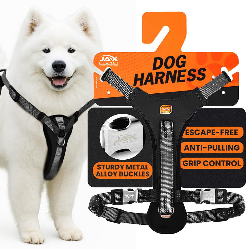 No-Pull Dog Harness with Handle - Escape Proof, Anti-Pulling, Grip Control, Multi-Angle Reflective for Safe Walks & Training, Easy On & Off, Metal Buckle–Pet Harness, Medium/Large Dogs- L- Black L:Neck19.7"~27.6",Chest24.8"-33.5" - PawsPlanet Australia