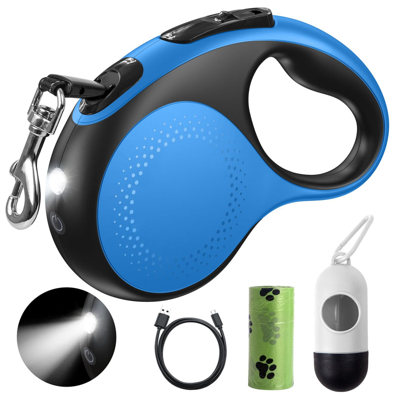 Retractable Dog Leash with Led Light, Douexio 16ft Rechargeable Walking Dog Leash for Small Medium Dogs Up to 66 lbs,360° Tangle-Free, One-Button Control, High Strength Hook 0-66lbs Blue - PawsPlanet Australia