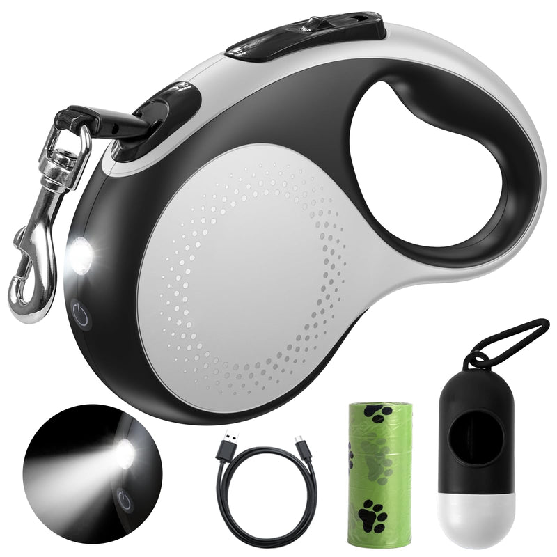 Retractable Dog Leash with Led Light, Douexio 16ft Heavy Duty Dog Leash Retractable for Medium Large Dogs Up to 110lbs,360° Tangle-Free, One-Button Control, High Strength Hook (White, 66-110lbs) White - PawsPlanet Australia