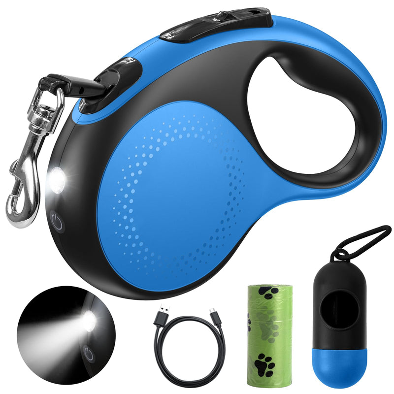 Retractable Dog Leash with Led Light, Douexio 16ft Heavy Duty Dog Leash Retractable for Medium Large Dogs Up to 110lbs,360° Tangle-Free, One-Button Control, High Strength Hook (Blue, 66-110lbs) Blue - PawsPlanet Australia