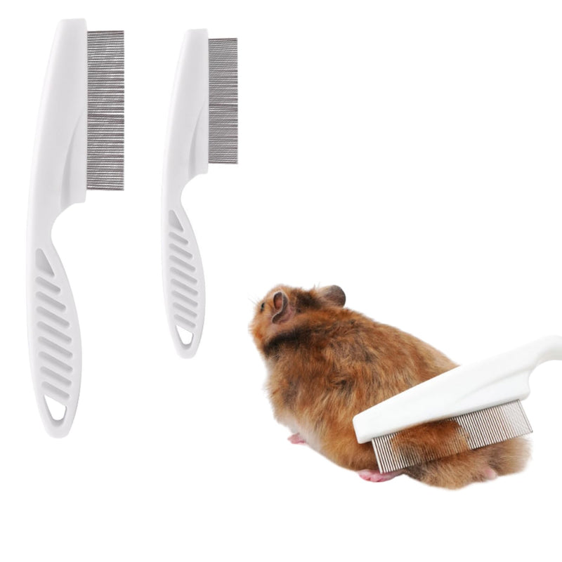 Stainless Steel Rounded Teeth Grooming Comb for Small Pets - Massage and Cleaning Tool for Chinchillas, Ferrets, Guinea Pigs, Rabbits (2 Pack, White) 2 Pack