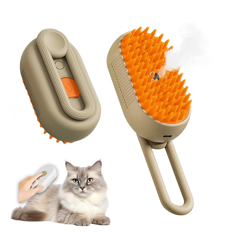 Steam Brush for Cats & Pets - 3 In 1 Steamer for Grooming, Deshedding, and Taming Animal Fur (Brown) Brown - PawsPlanet Australia