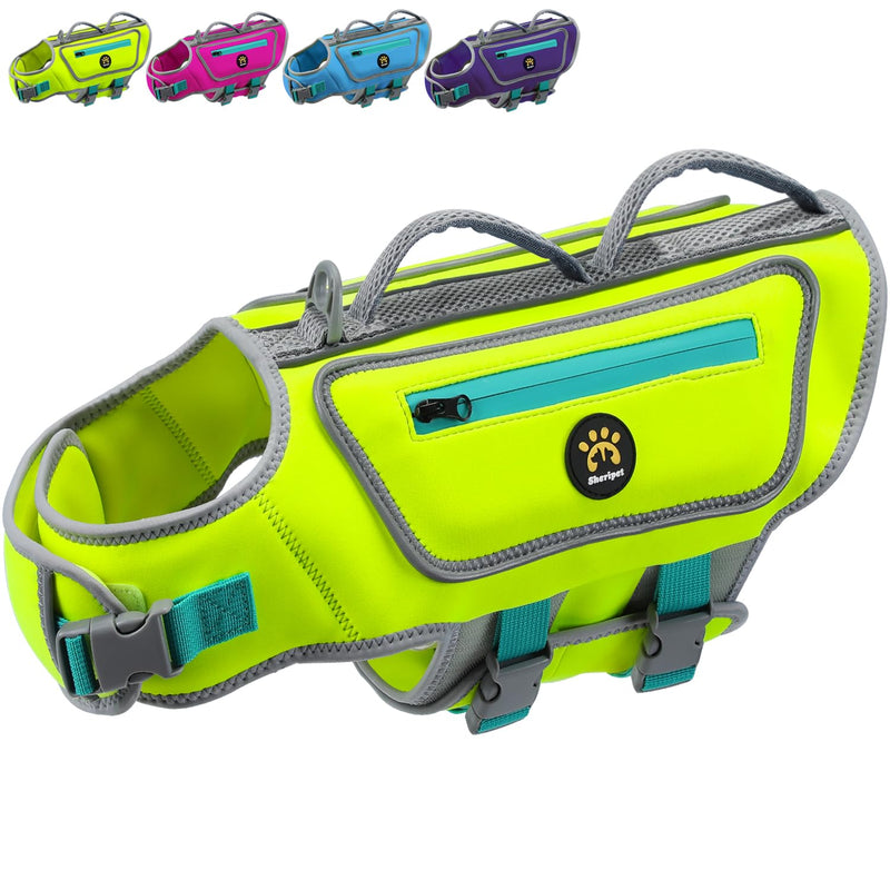 Dog Life Vests for Swimming, High Visibility Dog Life Jacket Lightweight Adjustable Reflective Dog Swim Vest for Boating, High floating Dog Life Preserver with Rescue Handle (Green, XL) X-Large Green - PawsPlanet Australia