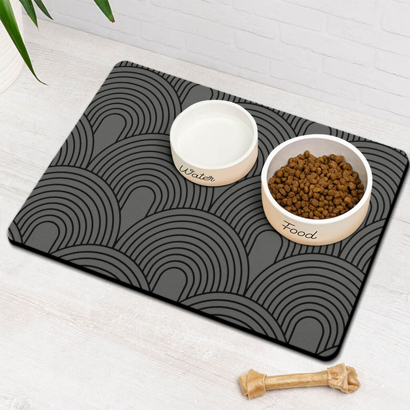 Dog Food Mats for Floors Absorbent, Pet Cat Food Mat - Quick Dry Dog Bowl Mats for Food and Water, Eco-Friendly Boho Pet Supplies S(12"×20") 01-Dark Grey - PawsPlanet Australia