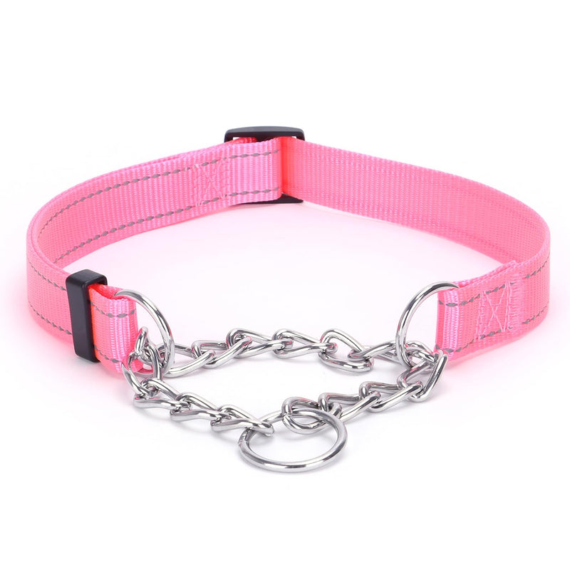 Serijoars Martingale Dog Collar, Trainer Approved Limited Slip Collar with Stainless Steel Chain, Modified Cinch Collar for Gentle & Effective Pet Training (Pink, M) Pink - PawsPlanet Australia