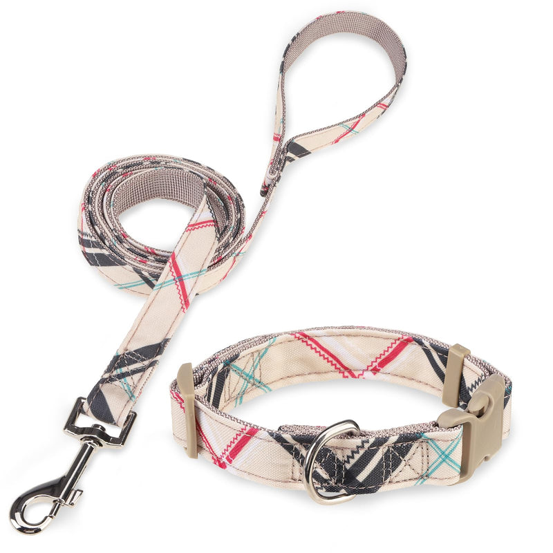 Dog Collar and Leash Set for Small Dogs, Adjustable Soft Puppy Collar with Quick Release Buckle, 5FT Heavy Duty Nylon Matching Leash for Boy Girl Chihuahua, Yorki, Bulldog, Beige XS X-Small(Neck:8.6"-11.8") - PawsPlanet Australia