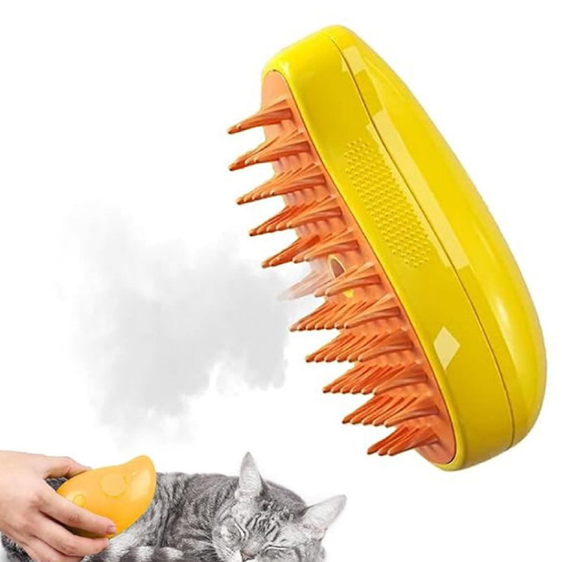 | Cat steam brush for shedding | 3-in-1 Steam brush for cats to remove loose hairs and reduce your cat's stress Yellow - PawsPlanet Australia