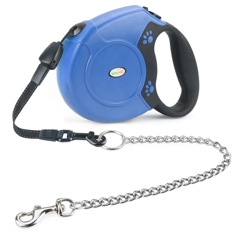 Idepet Heavy Duty Retractable Dog Leash for Small and Medium Dogs, Anti-Chewing Steel Chain Design,360 DegreeTangle-Free,Break and Lock System,26ft Leash Dog Walking (Blue, Round Rope) Blue - PawsPlanet Australia