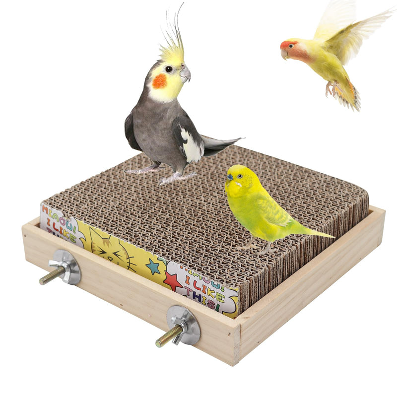 Bird Perch Stand Platform with Cardboard Toys, Parrot Chewing Toys, Parakeets Foraging Toys, Bird Paw Grinding Perch, Cage Accessry for Small Birds Parakeets Conure Cockatiels Lovebird - PawsPlanet Australia