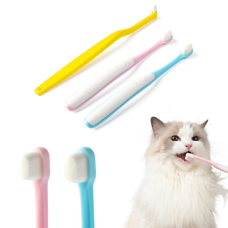 E.M&S.T by Emmeliestella Small Dog & Cat Toothbrush Micro Head, Cat Dental Care, Pets Toothbrush, Oral Hygiene, Easy to Handle, Deep Clean, Extra Soft Bristles, Independent Packaging, Blue&Pink 3PCS - PawsPlanet Australia