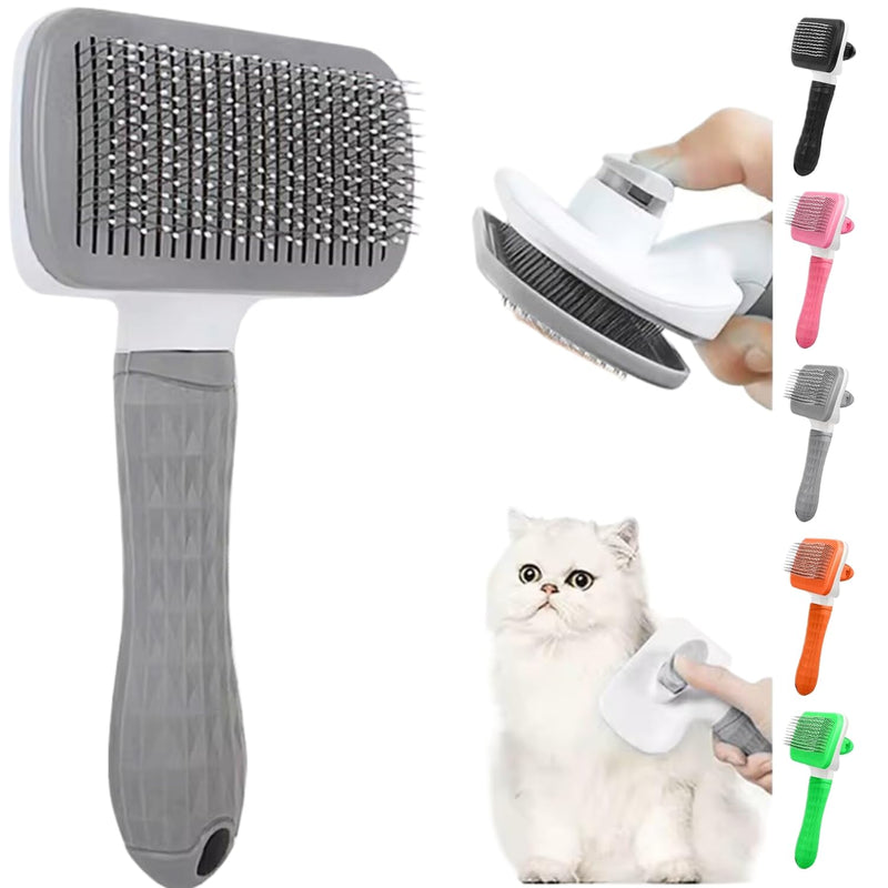 Generic Pet Grooming Brush, Gray - Self Cleaning Dematting Comb for Cats and Dogs, Bristles with Massage Particles, Ergonomic Handle Design, Easy to Use, for Long or Short Hair Breeds, Stainless Steel - PawsPlanet Australia