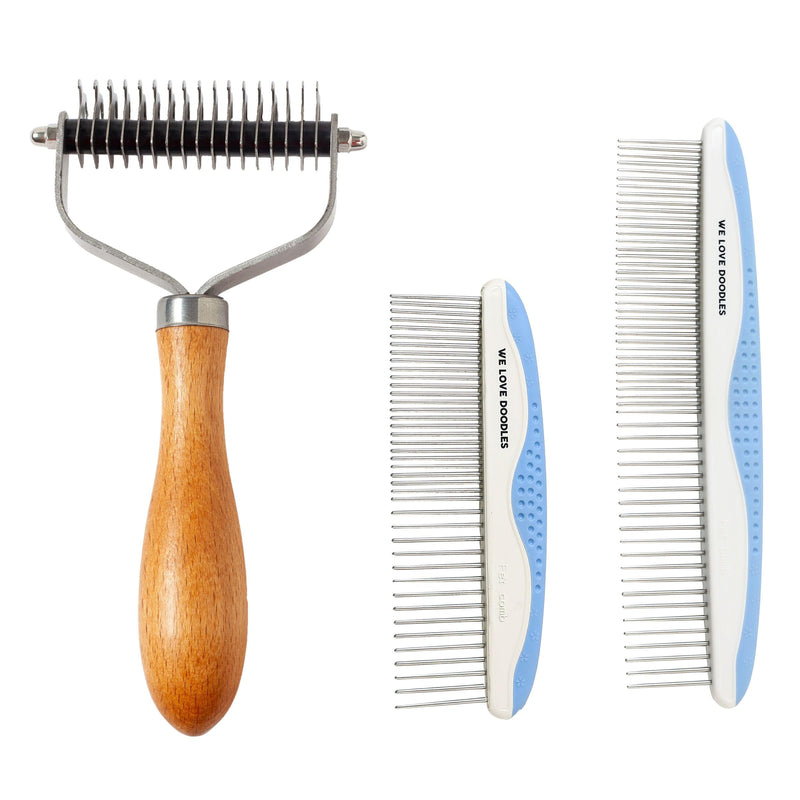 We Love Doodles Pet Dematting Comb and Metal Dog Grooming Comb Bundle - Deshedding Undercoat Rake | Removes Tangles & Matts | Dematting Pet Combs | Detangler For Matted Hair | for All Hair Types - PawsPlanet Australia