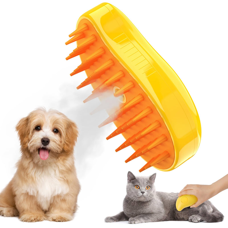 Steam Cat Brushes for Indoor Cats, Pet Steamer Brush for Massage Self Cleaning, Steam Dog Brush for Shedding, Pet Grooming Brush for Removing Knots and Loose Hair(Yellow) Yellow - PawsPlanet Australia