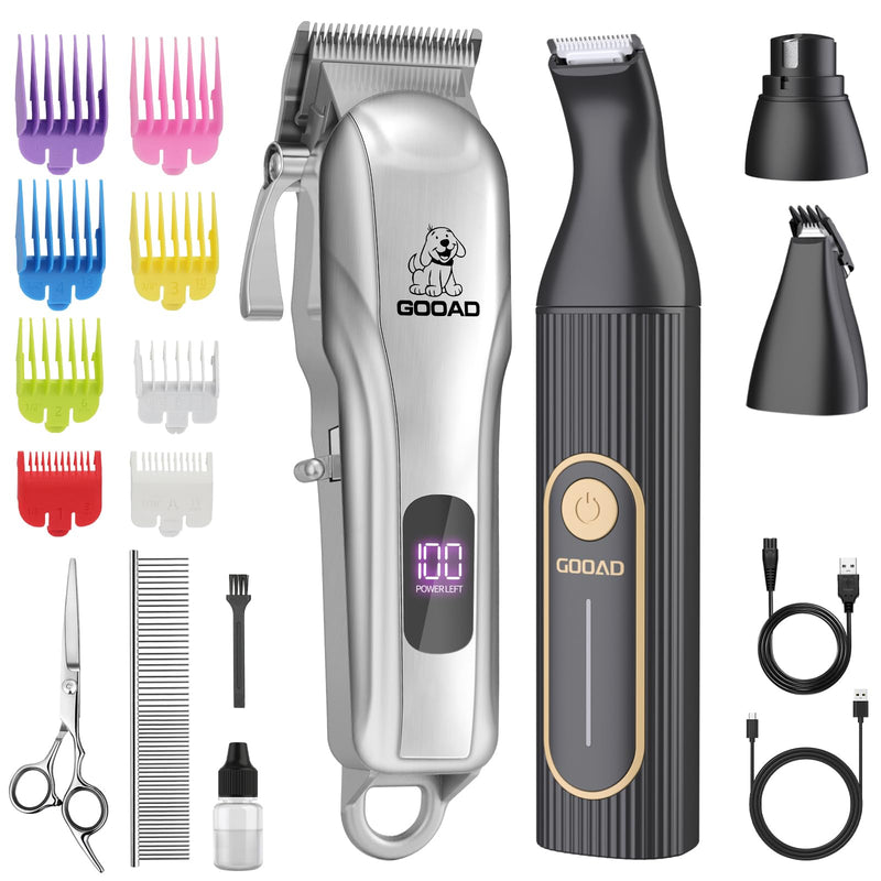 Dog Clippers for Grooming,Dog Grooming Kit for Heavy Thick Hair&Coats/Low Noise Rechargeable Cordless Pet Shaver with Paw Trimmer Nail Grinder/Hair Trimmer for Small & Large Cats Silver - PawsPlanet Australia