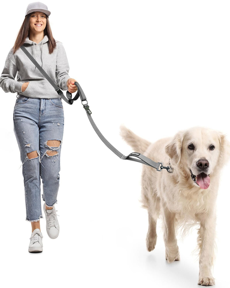 Hands Free Dog Leash, Multifunctional Crossbody Heavy Duty Dog Leash, 9.5 ft Long Dog Leash with Safety Buckle for Medium and Large Dogs Walking, Jogging, Running,Training (5.9-9.5ft). 9.5 Ft-DuckGrey - PawsPlanet Australia