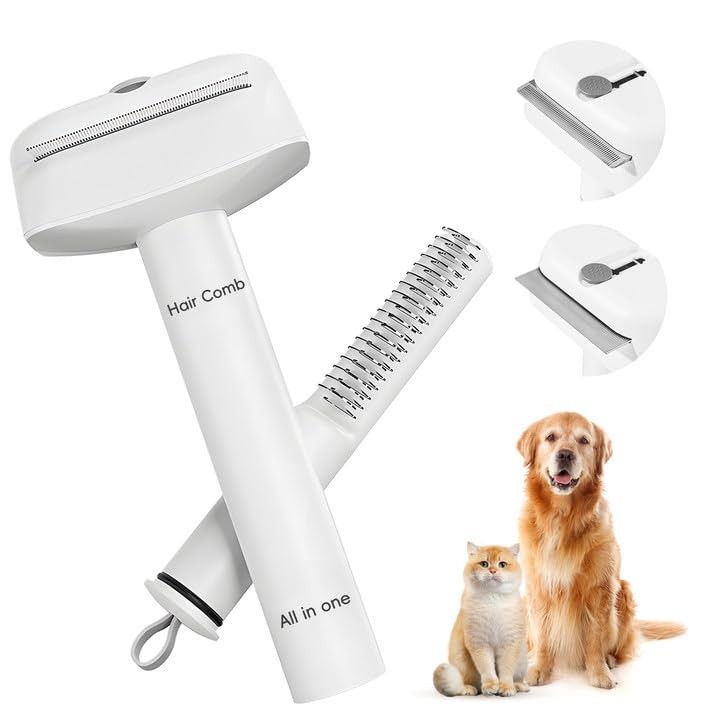L&W BROS. 3-in-1 Cat Grooming Brush Set | Comb, Undercoat Rake, Double Sided Deshedding Tool for Long & Short Hair Dog Brush for Shedding Cat Hair Remover for All Breeds (White) White - PawsPlanet Australia