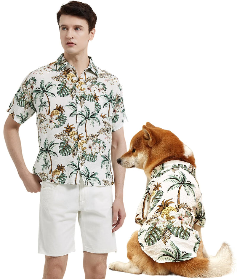 Dog Shirt Hawaiian Dog and Cat Summer T-Shirts Dog Style Floral Breathable Cool Clothes Hawaiian Shirts for Dogs and Cats Owner and Pet Shirts are Sold Separately 2XL-(54.33"Bust)-for Human White Only for Human - PawsPlanet Australia