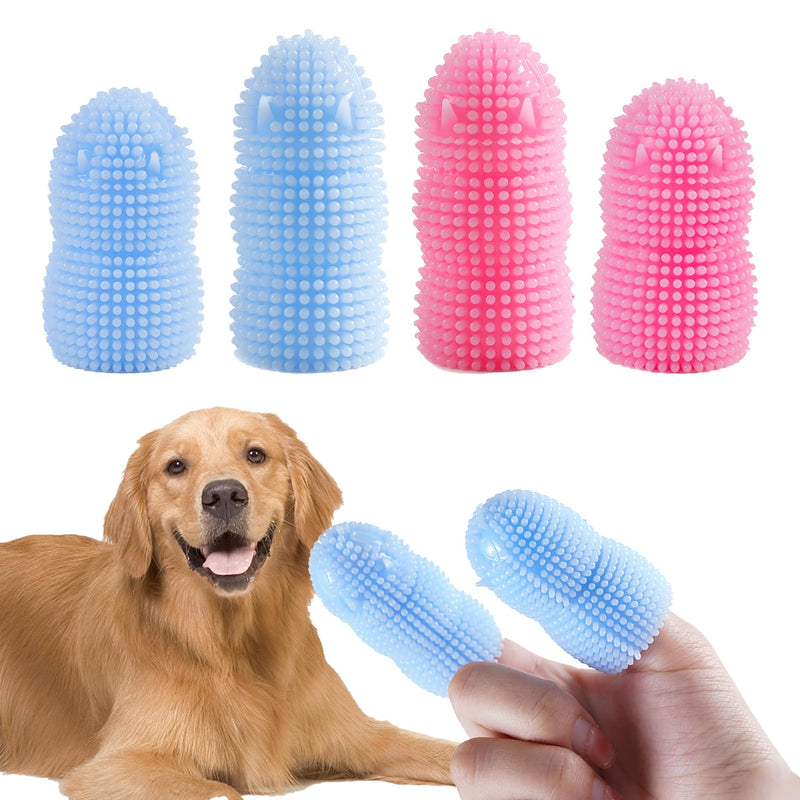 Dog Finger Toothbrush, 4 Pack Heavy Duty Dog Tooth Brushing Kit Soft Silicone Finger Toothbrush for Dogs, Cats (Blue and Pink) (4 Pack) - PawsPlanet Australia