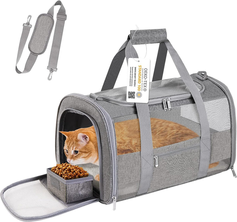 Cat Carrier Pet Carrier for Small Dogs Cats Puppies Under 15 Lbs, TSA Airline Approved Carrier Bag Soft Sided Dog Travel Carriers, Cat Carriers with Reflective Strip, Grey GrayA - PawsPlanet Australia