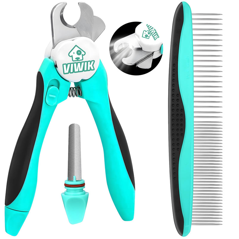 2 in 1 Dog Nail Trimmers with LED Light for Bloodline, Dog Comb, Dog Nail Clippers with Quick Sensor & Safety Guard to Avoid Overcutting, Cat Puppy Claw Clipper for Grooming with Nail File Blue - PawsPlanet Australia