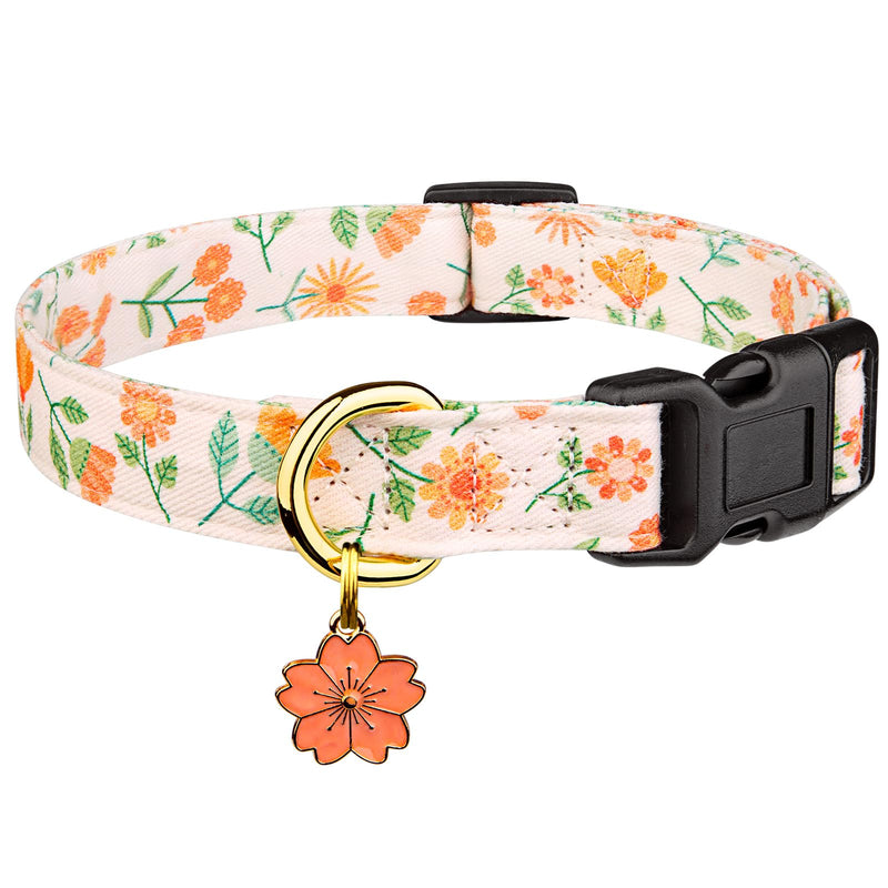 Cotton Handmade Dog Collar Cute and Distinctive Patterns Pink Sunflower with Pendant for Girl Boy Dogs Collars S Beige Sunflower
