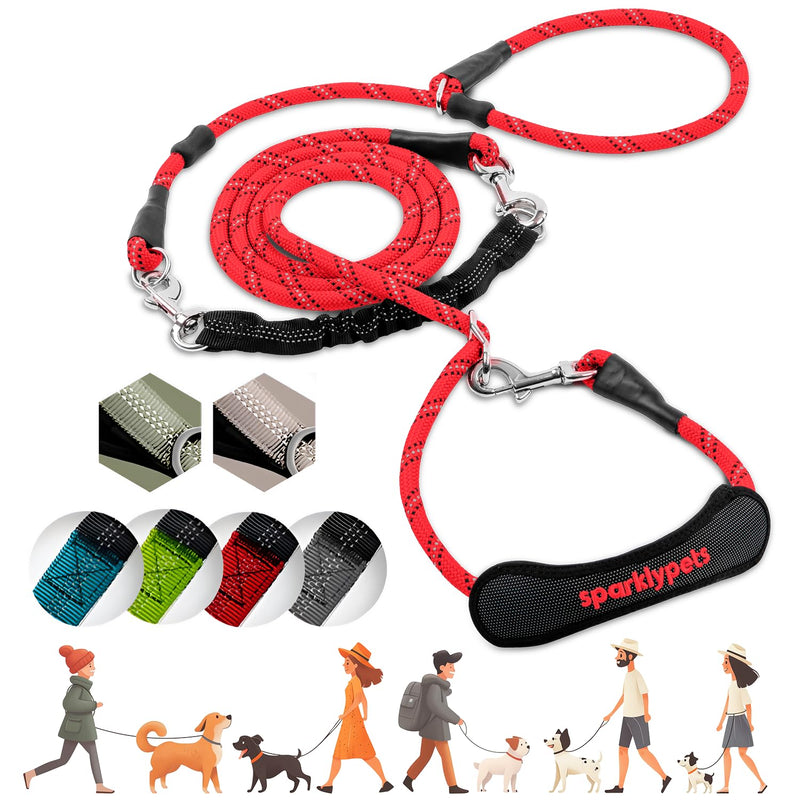 SparklyPets - Bungee Rope Handsfree Leash for 1 Dog - Demovable Slip Lead - Waist or Hip Belt Leash for Dog Walking, Running, Carnicross - Medium & Large Breeds Red Crossbody & Waist Bungee Leash -10.5 Ft - PawsPlanet Australia
