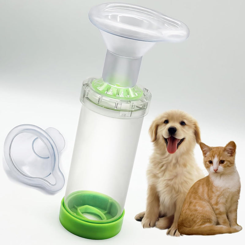 Portable Cat Inhaler Spacer with 2 Silicone Masks - Nebulizer for Feline Breathing Problems - Drug Delivery Solution for Easy Medication Administration - Cat Inhaler & Nebulizer (Green) - PawsPlanet Australia