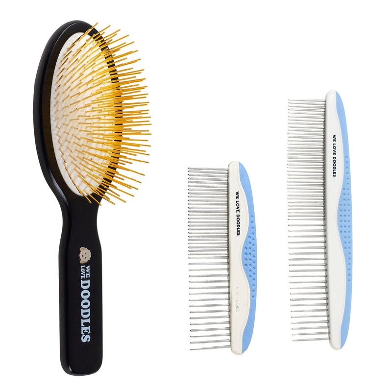We Love Doodles Pin Brush and Dog Comb | For Grooming Pet Hair | For Shedding and Removing Loose Fur | Dematting Pet Combs | Detangler For Matted Hair | Removes Tangles & Matts | For Long Haired Dogs - PawsPlanet Australia