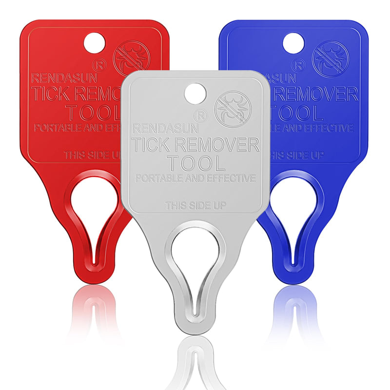 Tick Remover Tool Portable with Tick Removal Tweezers Suitable for Pet and Humans, Safe and Reliable, Quick Highly Effective, Pain-Free, Essential Tick Remover Key Tools for Outdoor Activities-3 Pack Red－Blue－Silver - PawsPlanet Australia